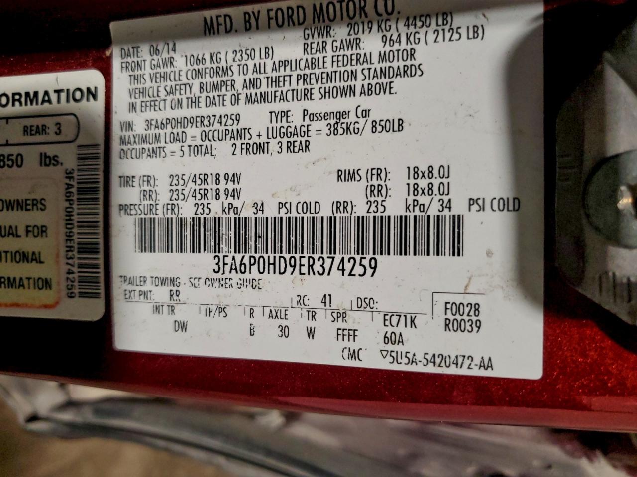 2014 FORD FUSION SE photo 12