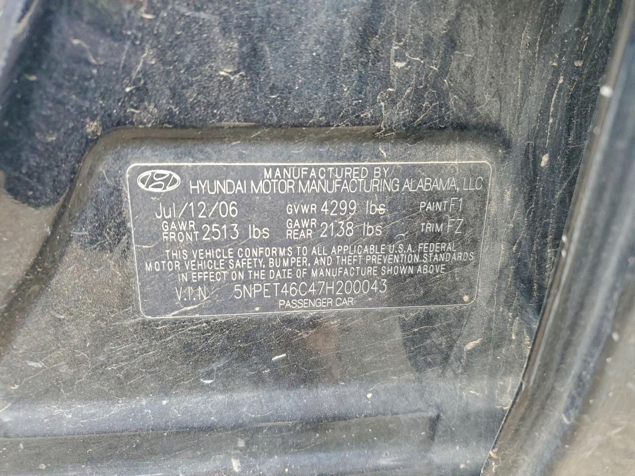 2007 HYUNDAI SONATA GLS photo 12