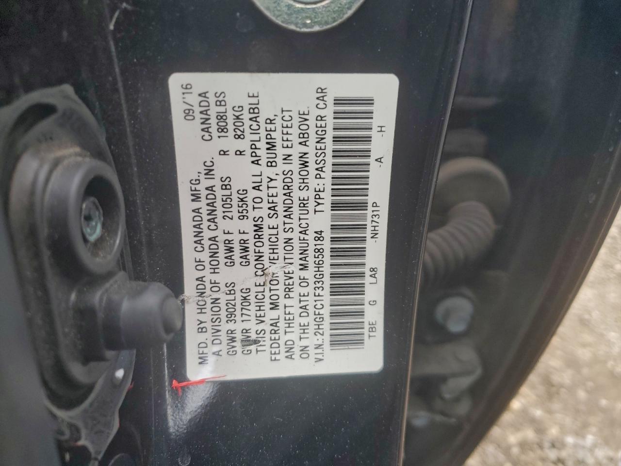 2016 HONDA CIVIC EX photo 12