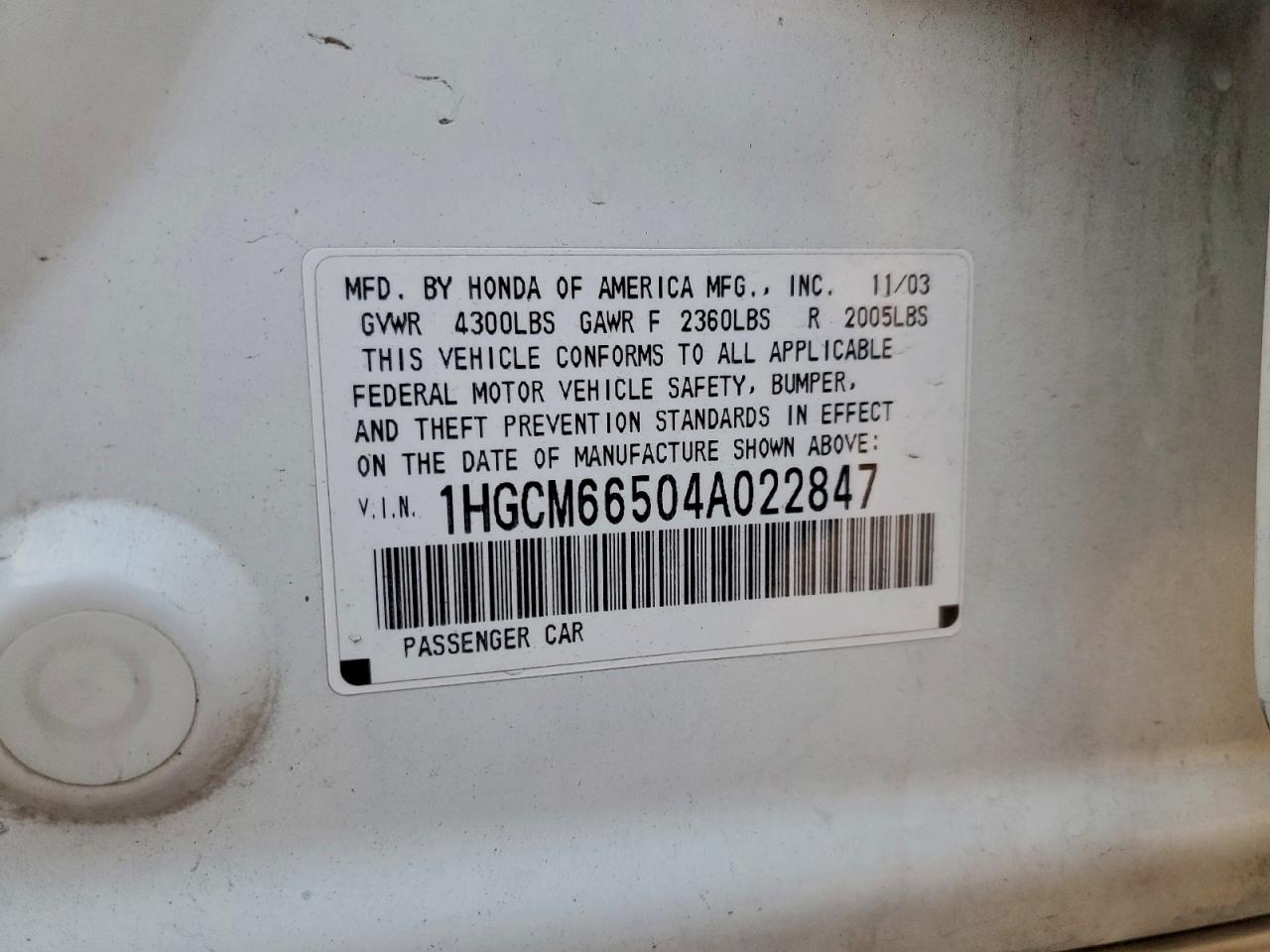 2004 HONDA ACCORD EX photo 25