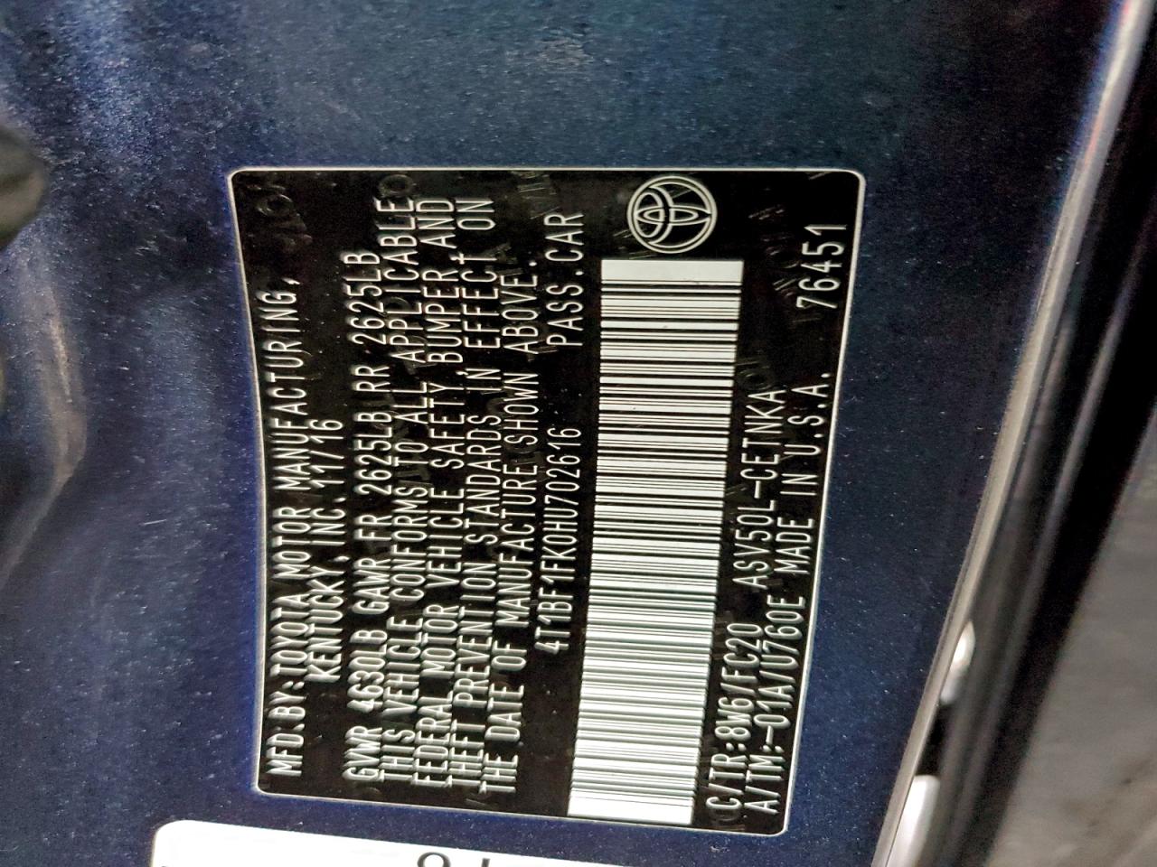 2017 TOYOTA CAMRY LE photo 13