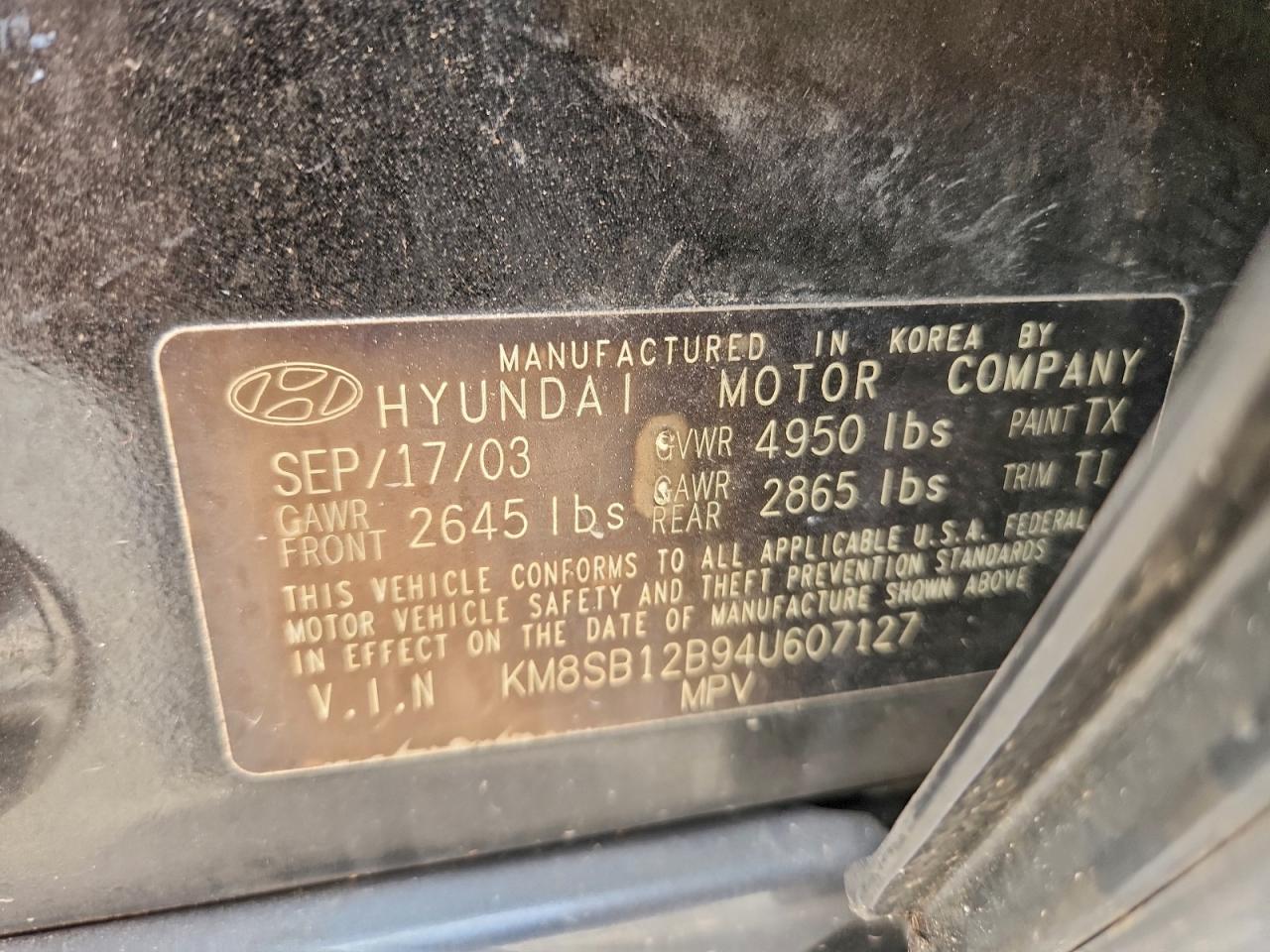 2004 HYUNDAI SANTA FE GL photo 25