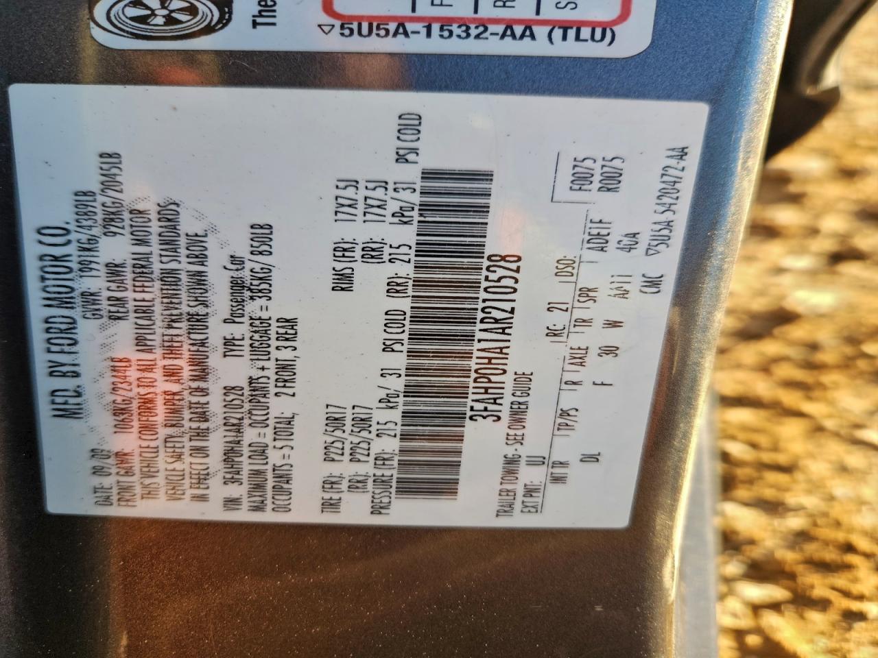 2010 FORD FUSION SE photo 23