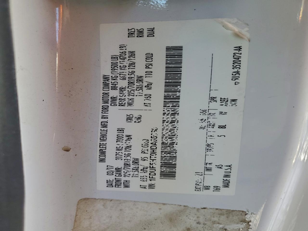 2017 FORD F550 SUPER DUTY TRUCK CAB AND CHASSIS photo 23