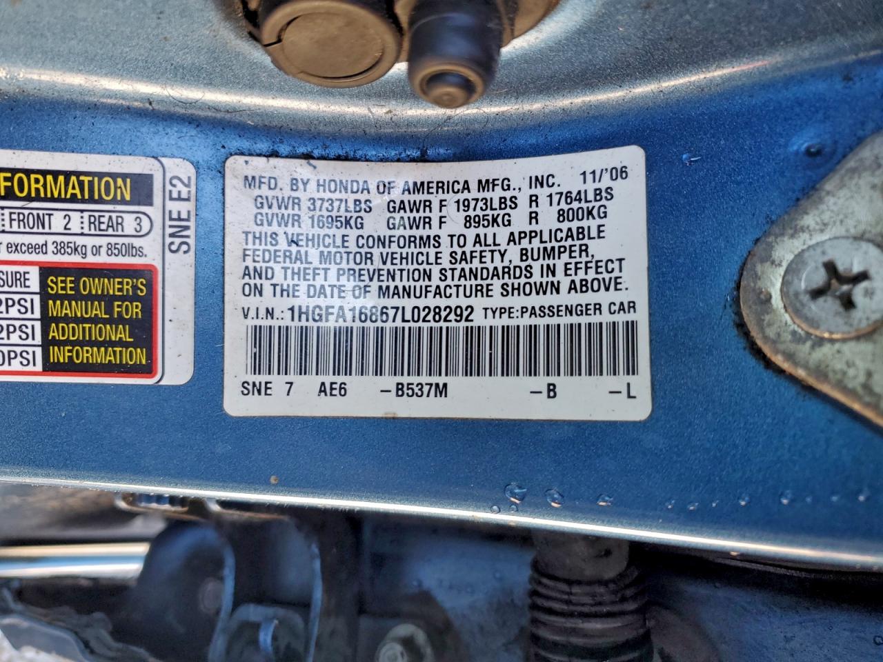 2007 HONDA CIVIC EX photo 12