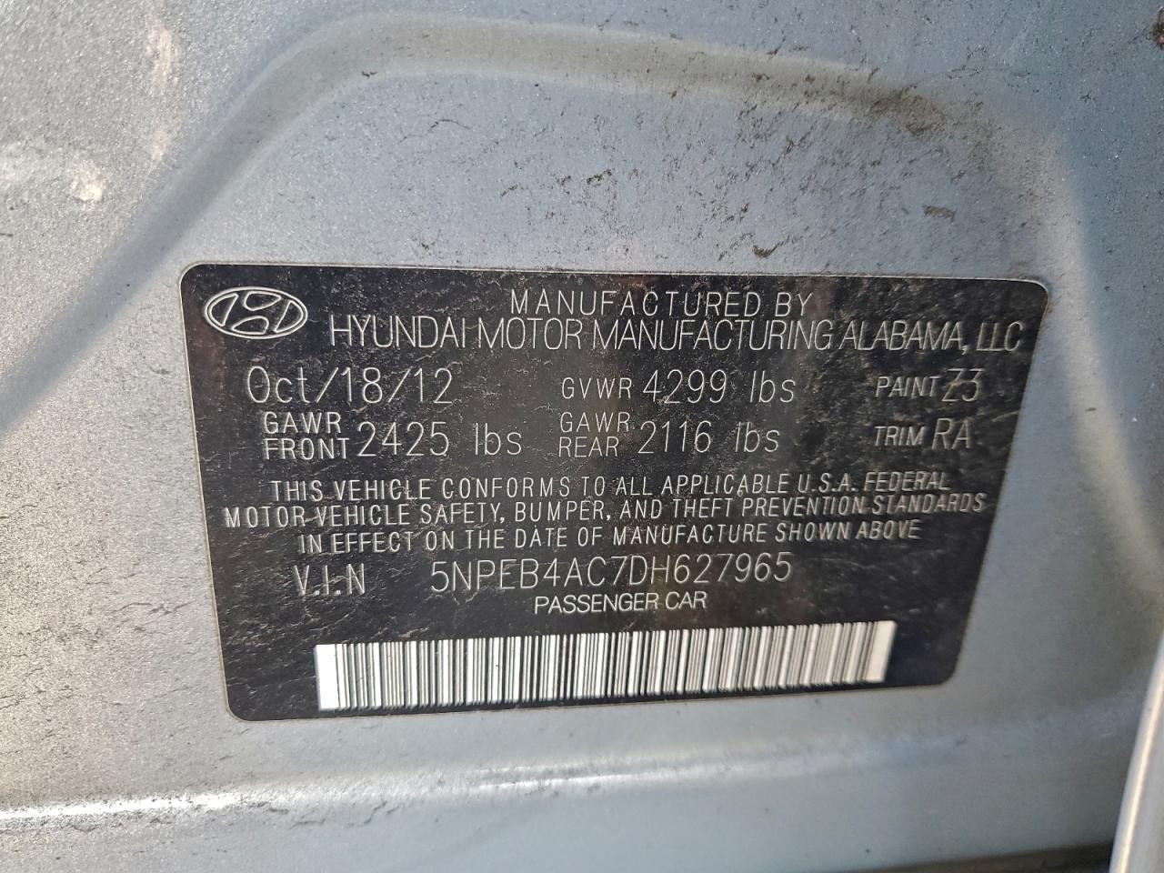 2013 HYUNDAI SONATA GLS photo 12