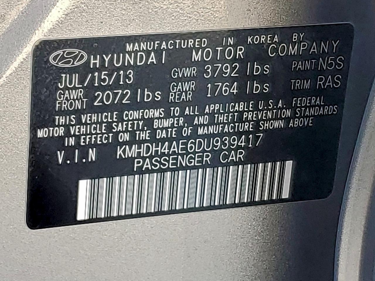 2013 HYUNDAI ELANTRA GLS photo 13