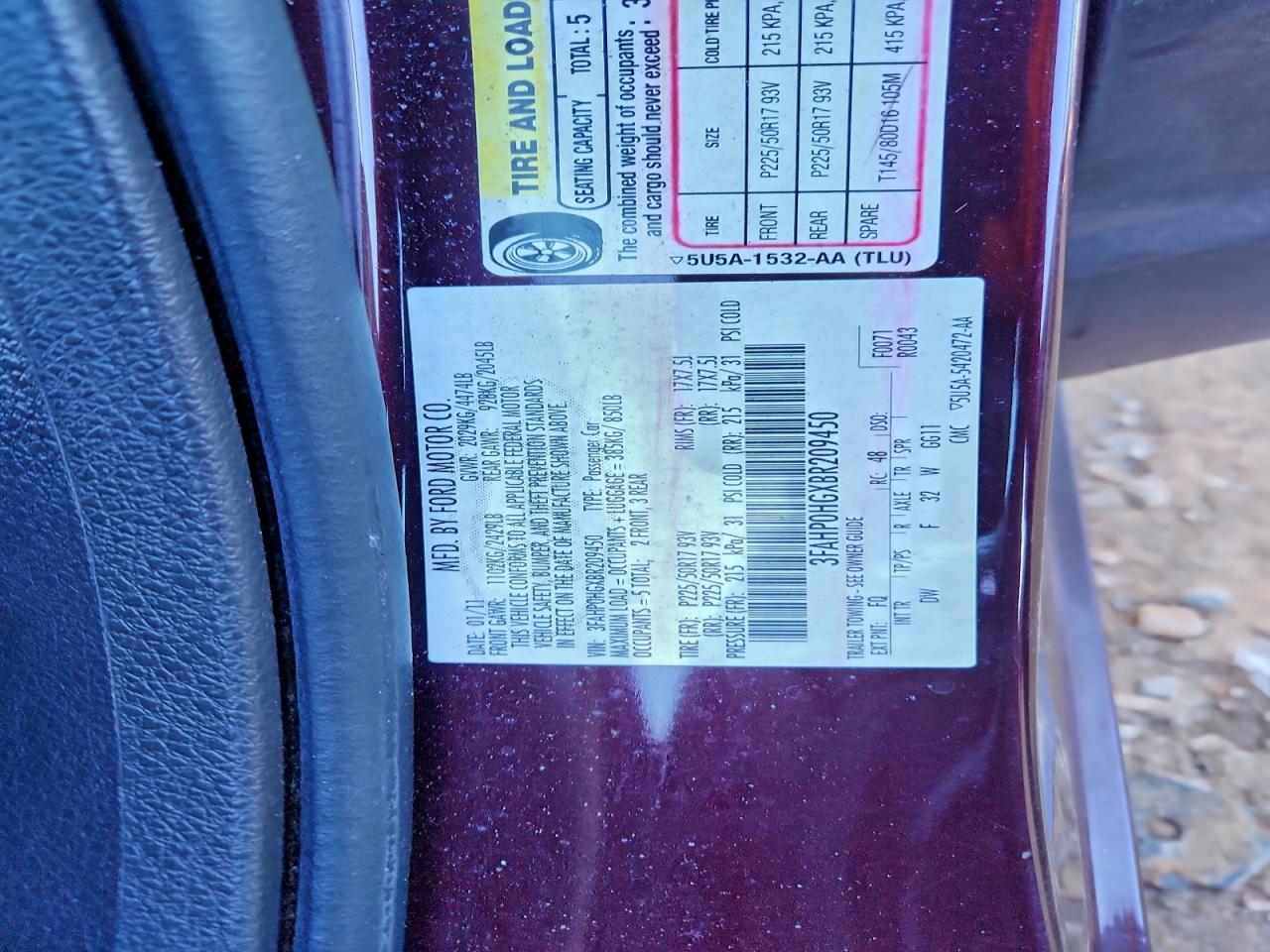 2011 FORD FUSION SE photo 12