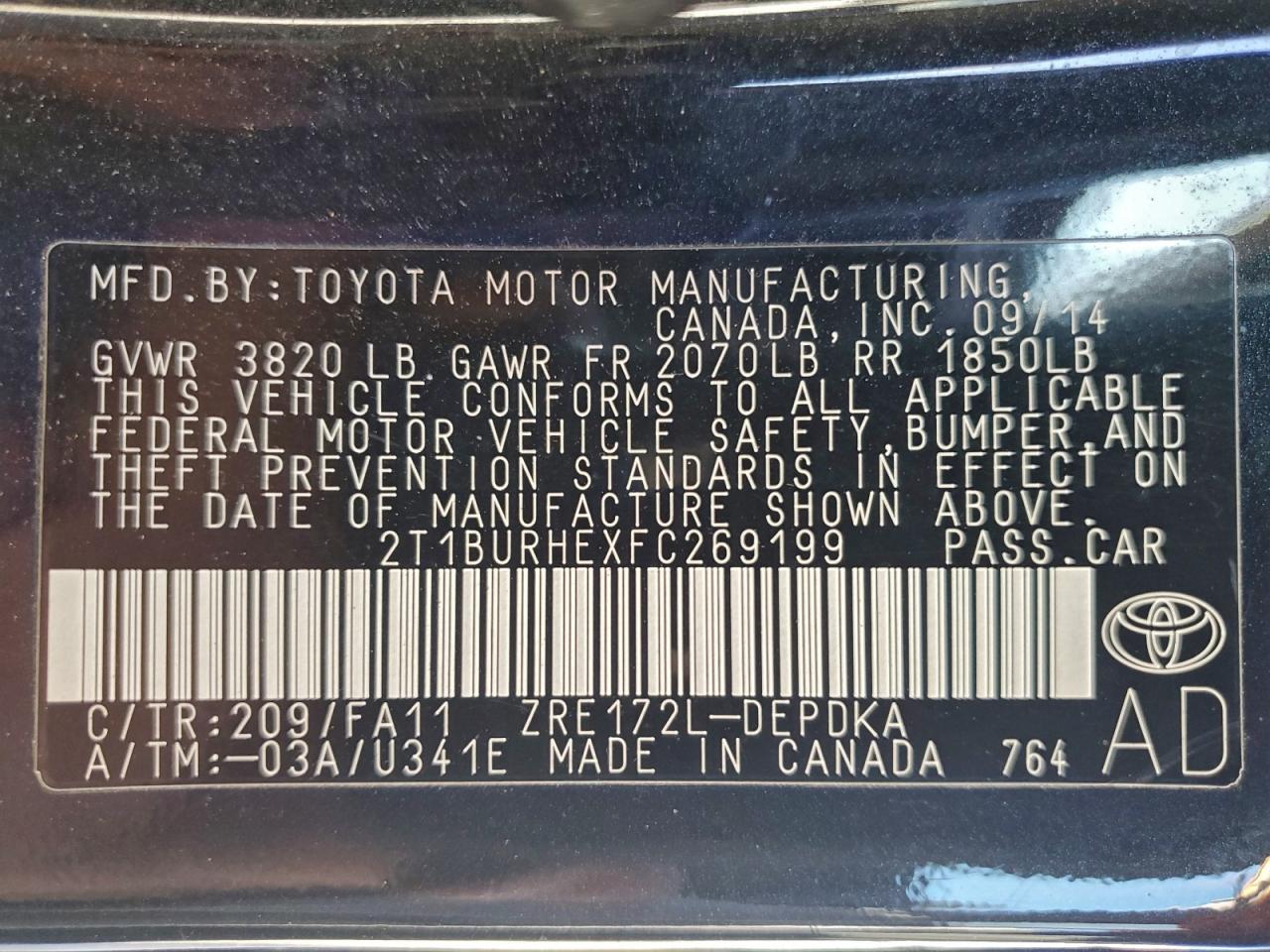 2015 TOYOTA COROLLA L photo 13