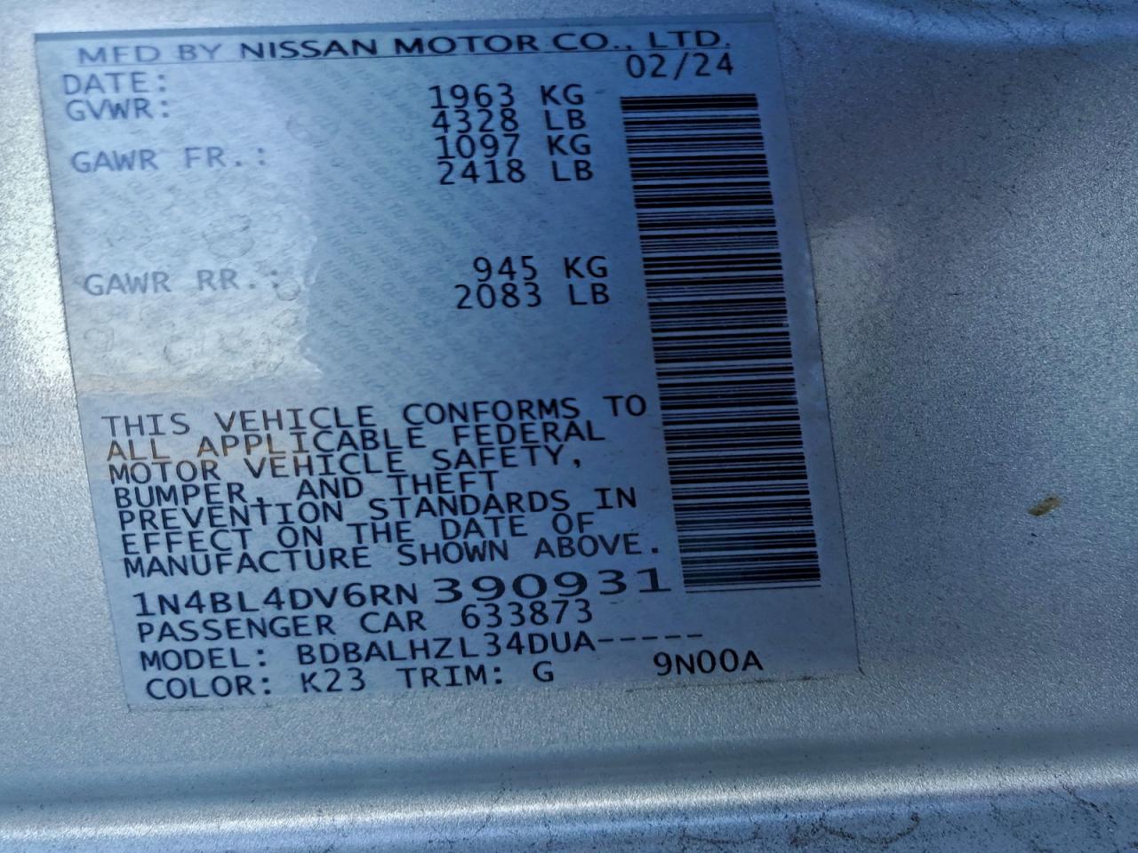 2024 NISSAN ALTIMA SV photo 23