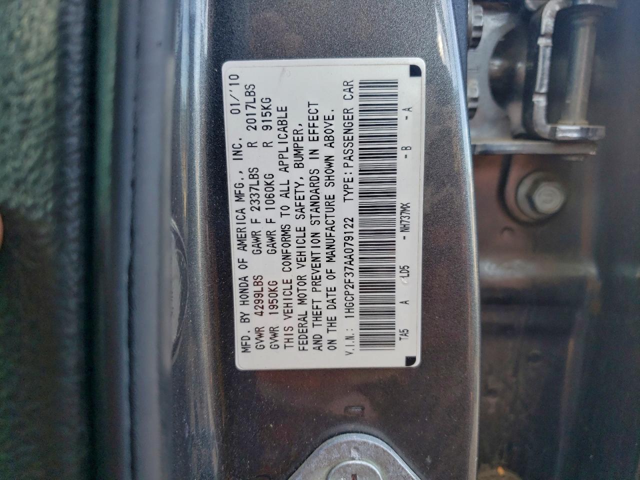 2010 HONDA ACCORD LX photo 12