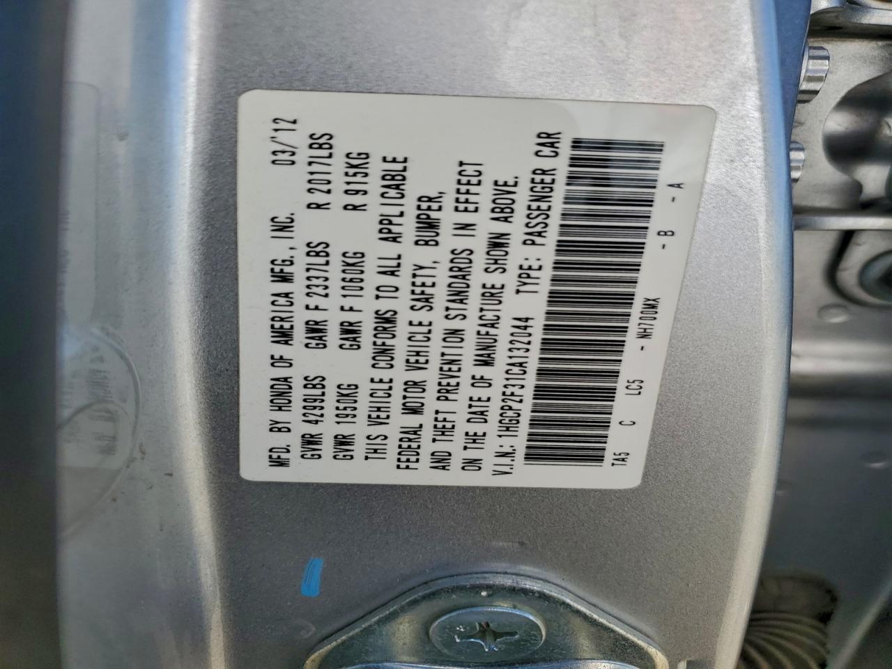 2012 HONDA ACCORD LX photo 23