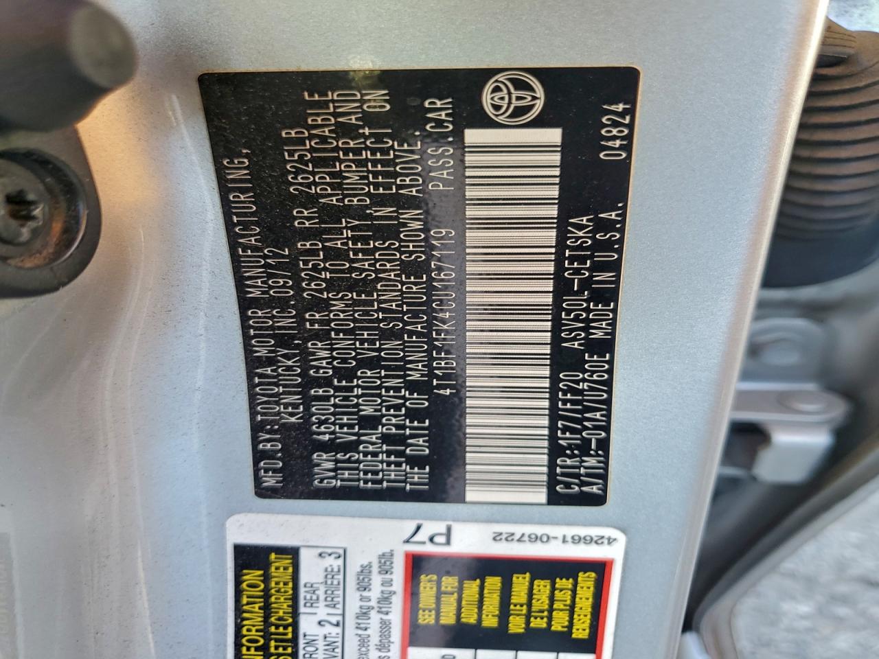 2012 TOYOTA CAMRY BASE photo 12