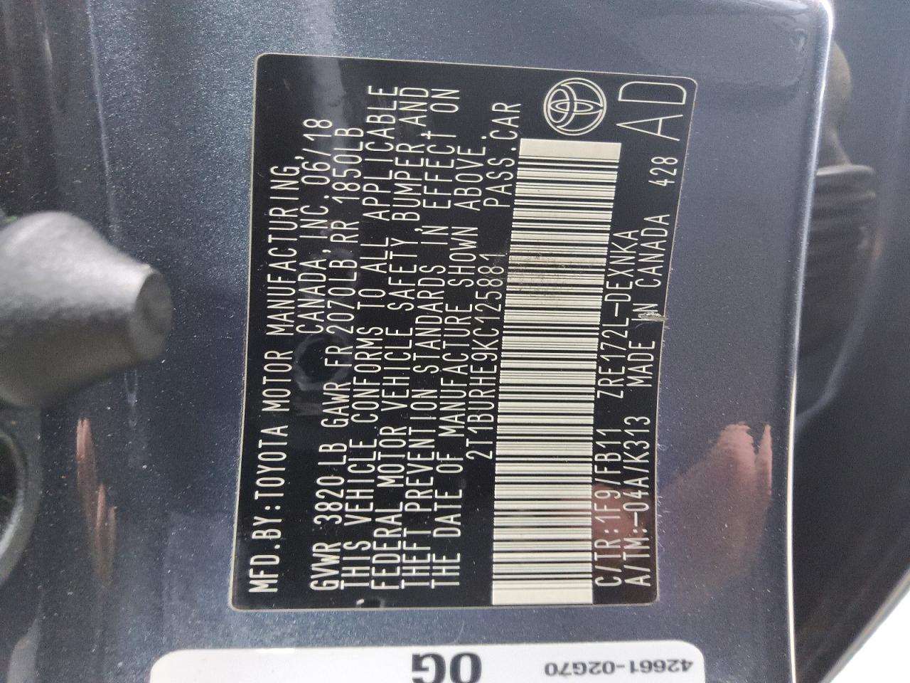 2019 TOYOTA COROLLA LE photo 23