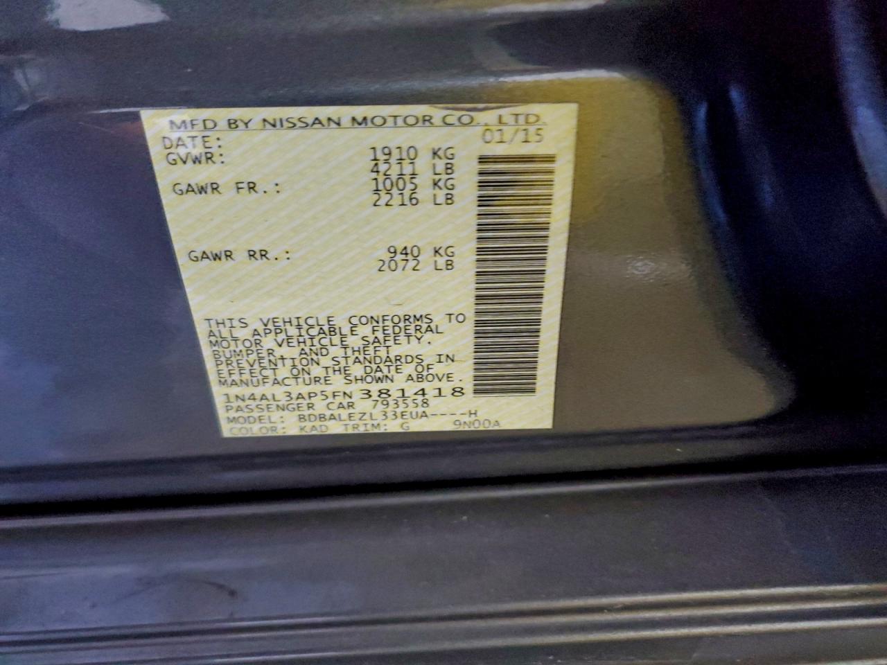 2015 NISSAN ALTIMA 2.5 photo 23