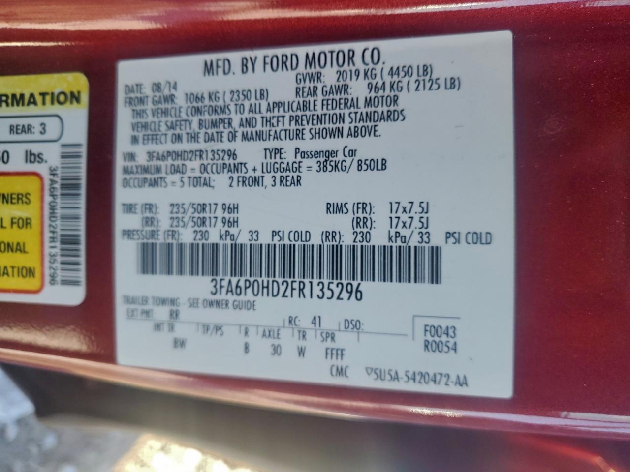 2015 FORD FUSION SE photo 34