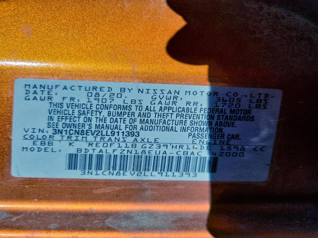 2020 NISSAN VERSA SV photo 34
