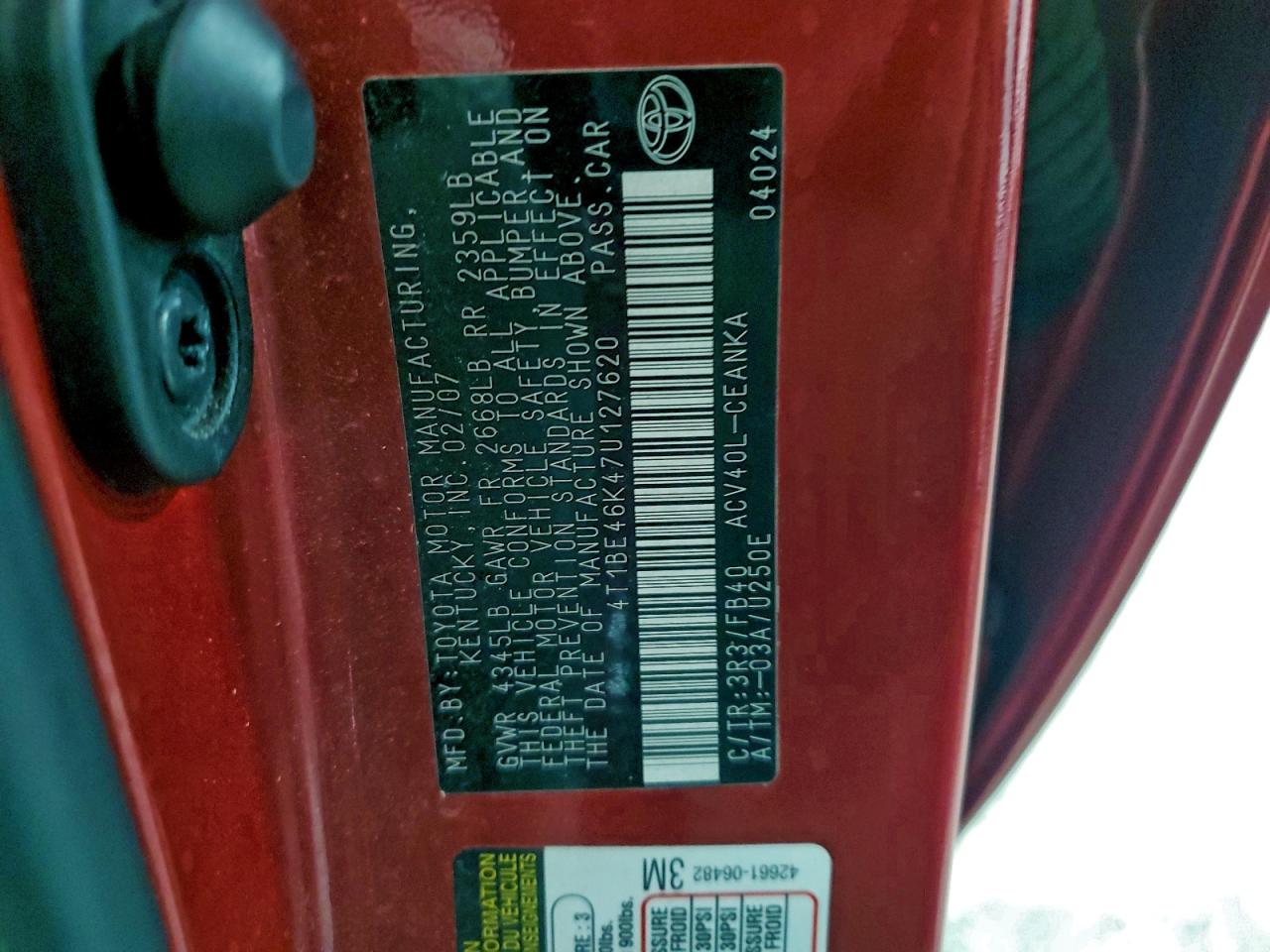 2007 TOYOTA CAMRY CE photo 34