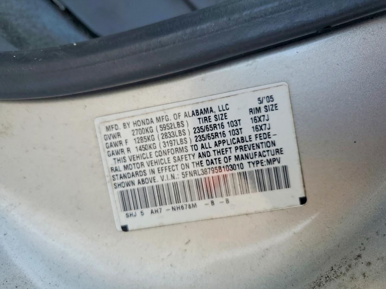 2005 HONDA ODYSSEY EXL photo 25