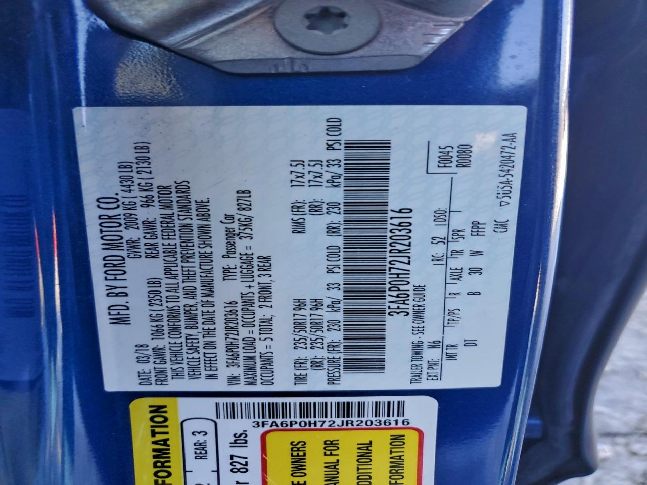 2018 FORD FUSION SE photo 12