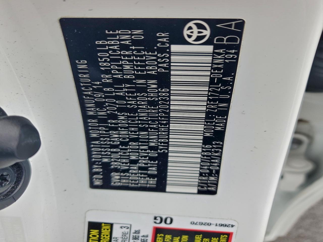 2015 TOYOTA COROLLA L photo 45