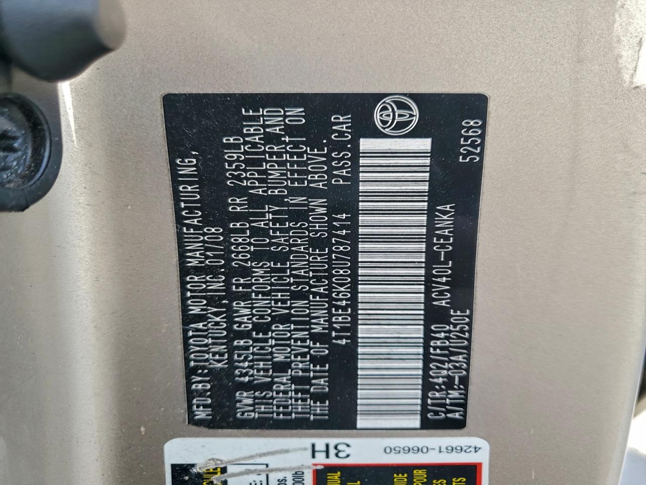 2008 TOYOTA CAMRY CE photo 23