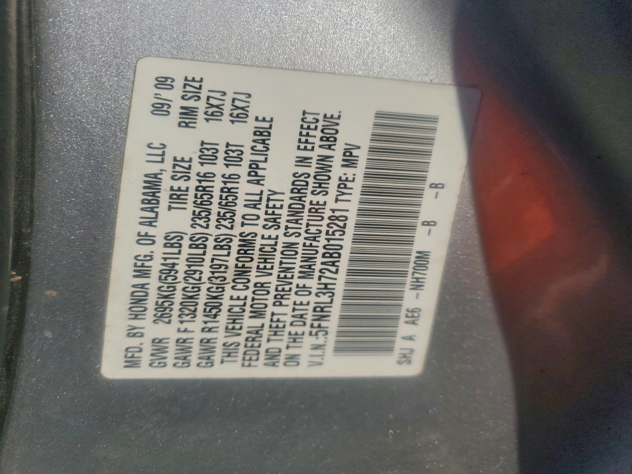 2010 HONDA ODYSSEY EXL photo 14