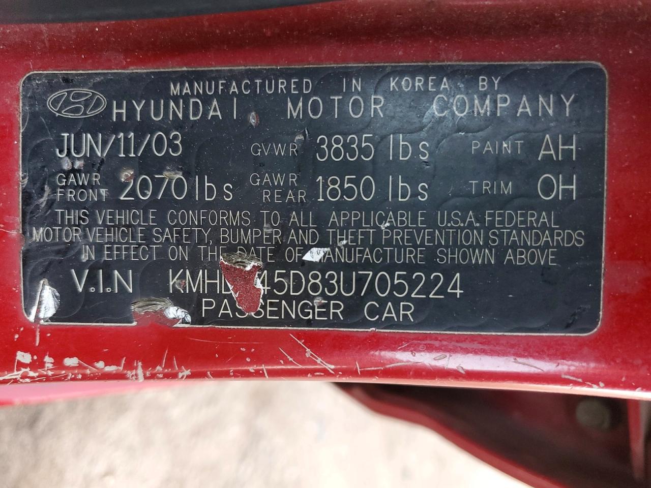 2003 HYUNDAI ELANTRA GLS photo 23
