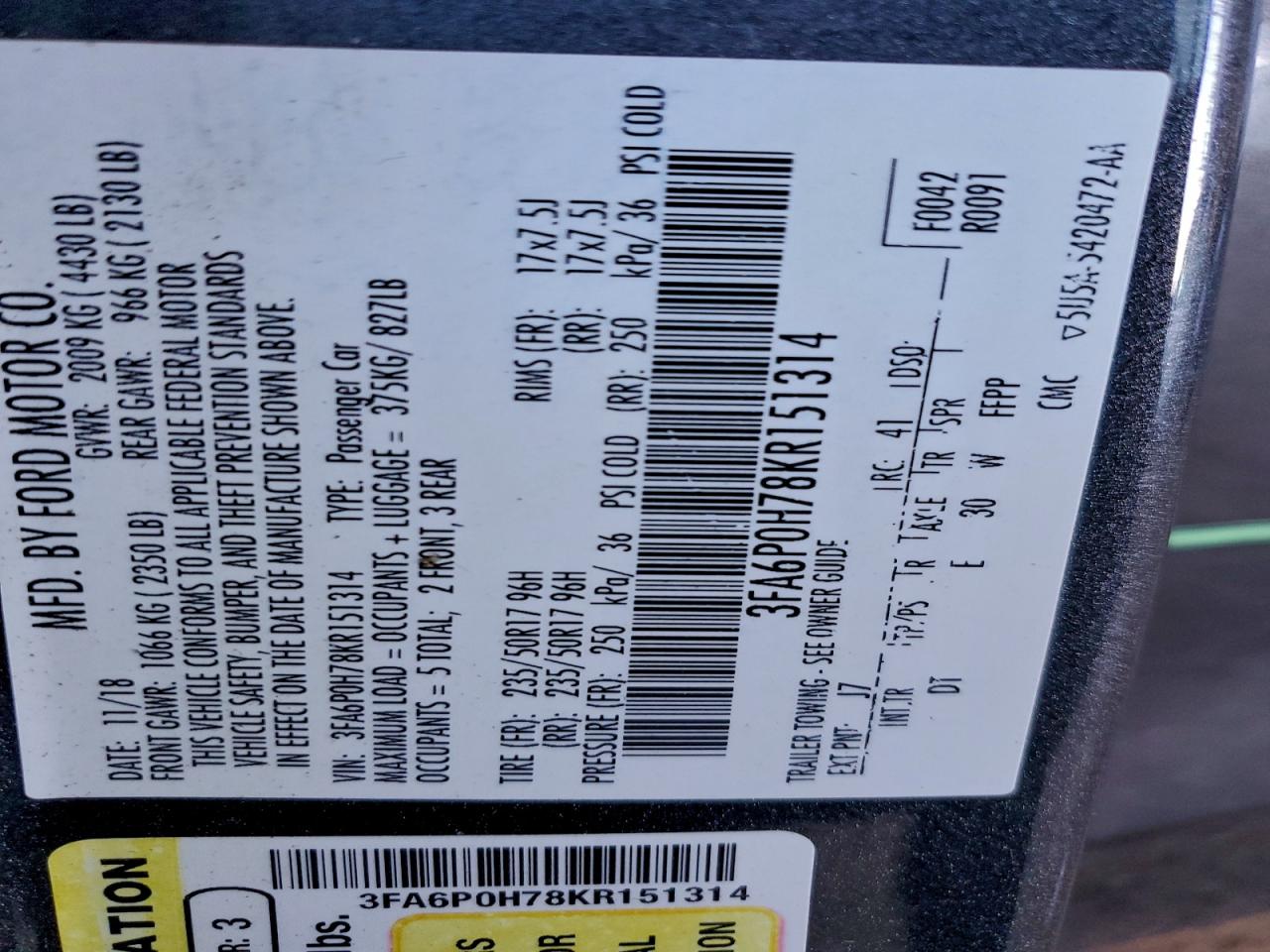 2019 FORD FUSION SE photo 23
