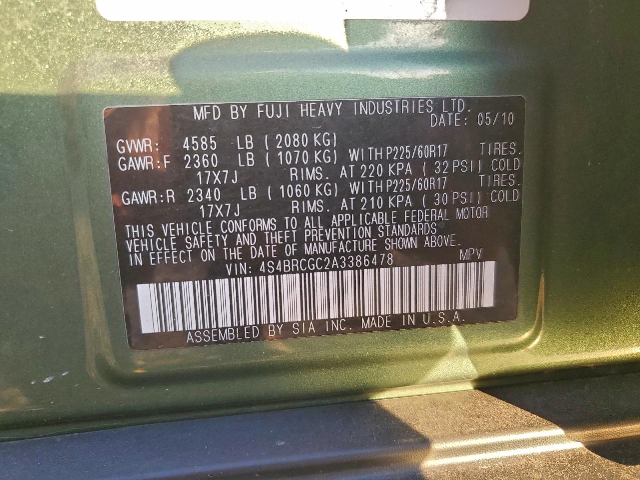 2010 SUBARU OUTBACK 2.5I PREMIUM photo 25