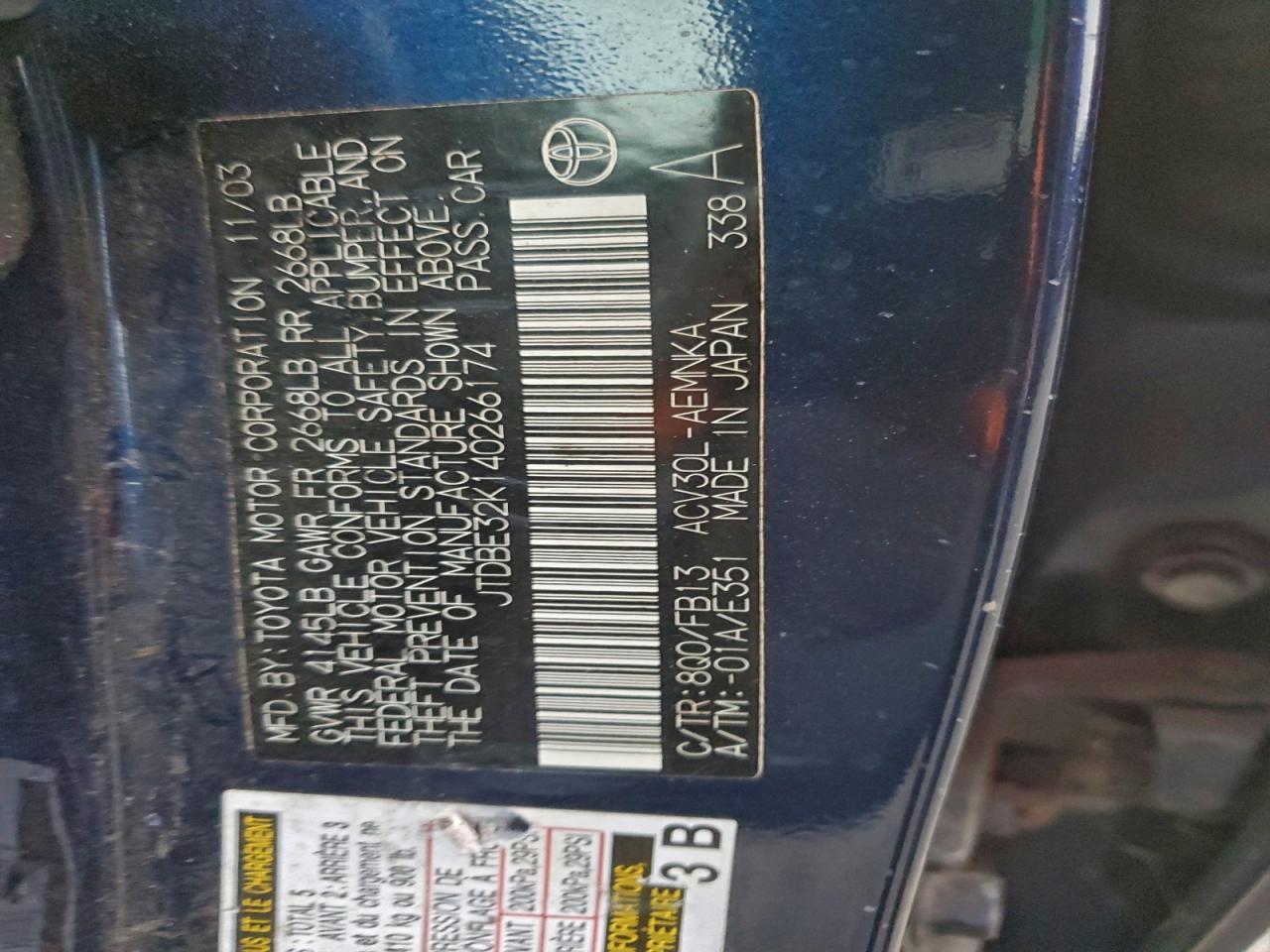 2004 TOYOTA CAMRY LE photo 12