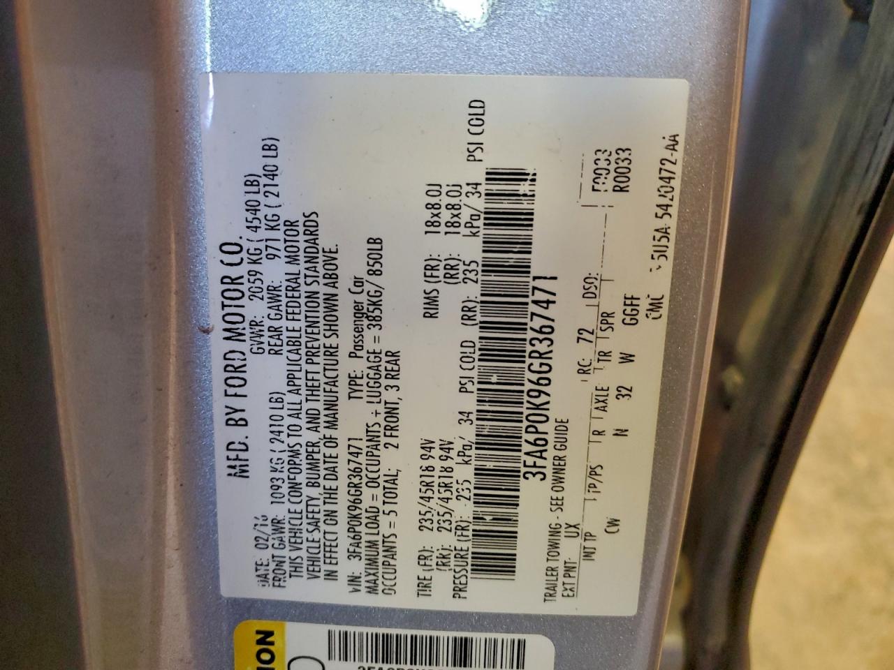 2016 FORD FUSION TITANIUM photo 12
