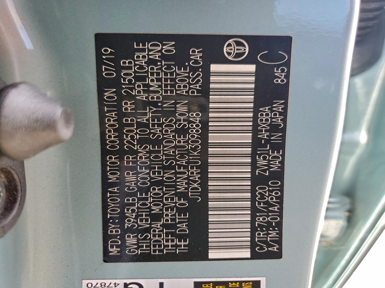 2019 TOYOTA PRIUS photo 12