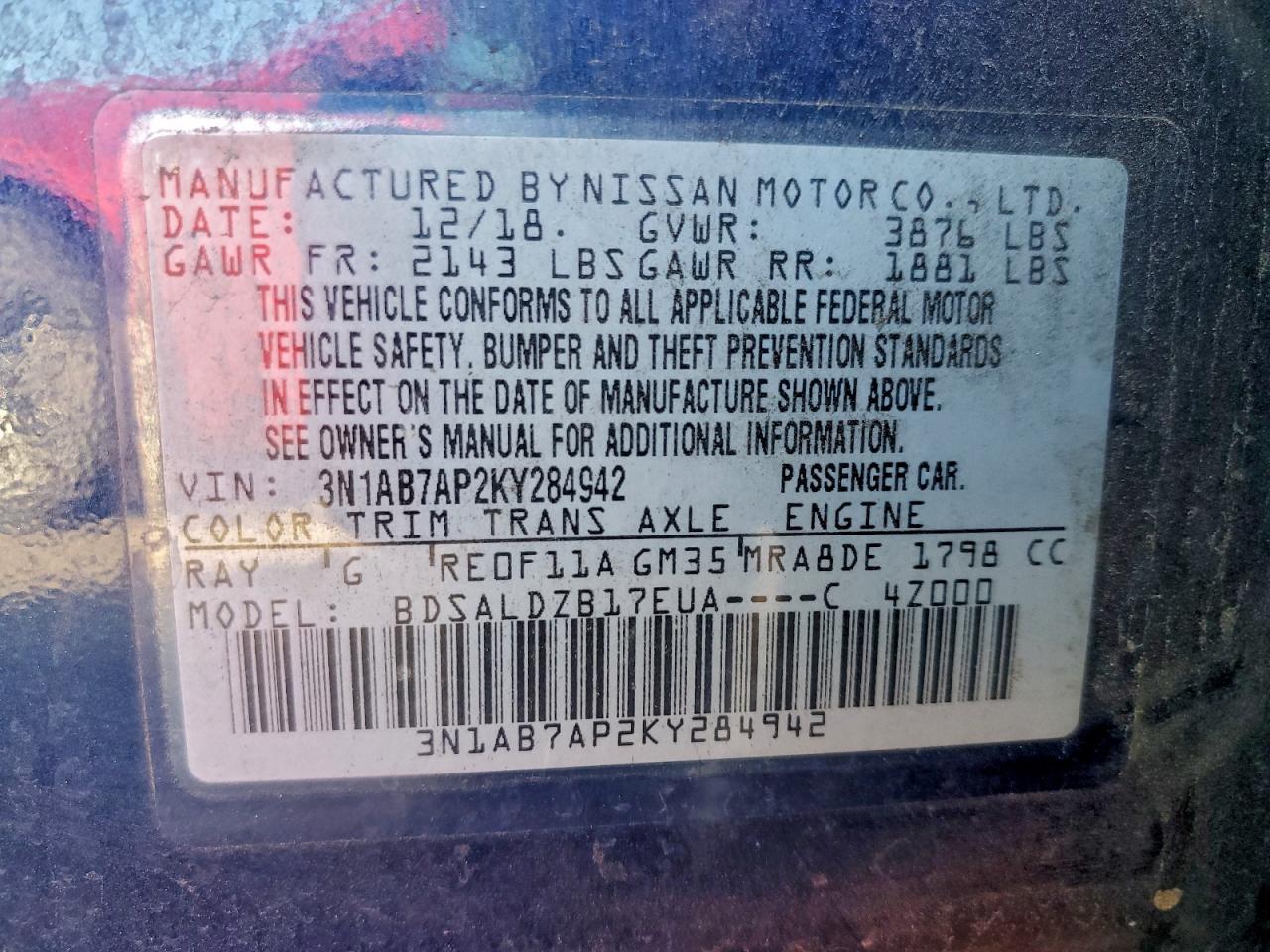 2019 NISSAN SENTRA S photo 13