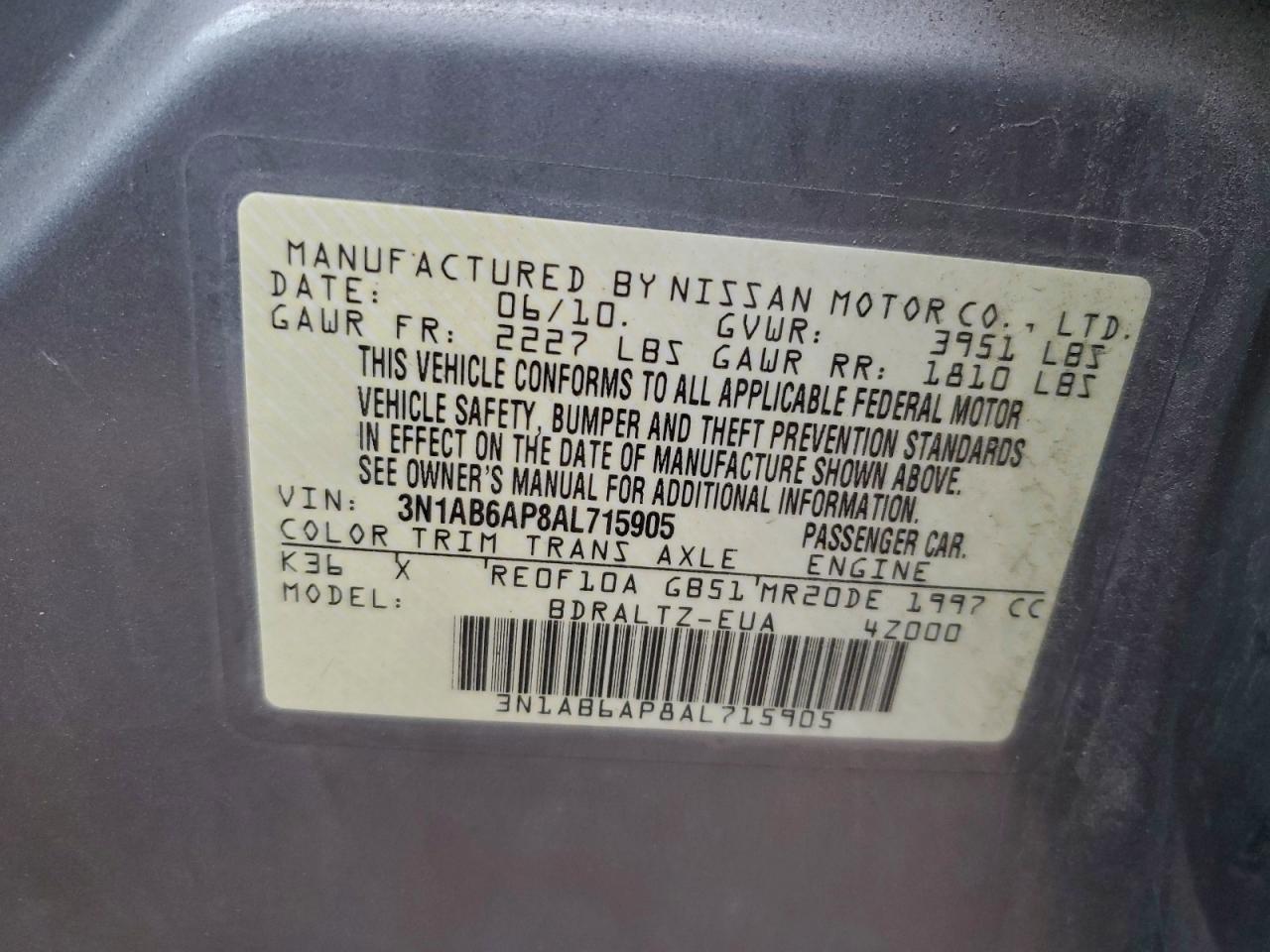 2010 NISSAN SENTRA 2.0 photo 34
