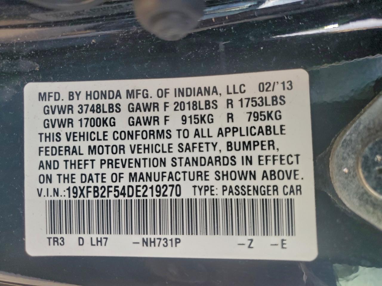 2013 HONDA CIVIC LX photo 12