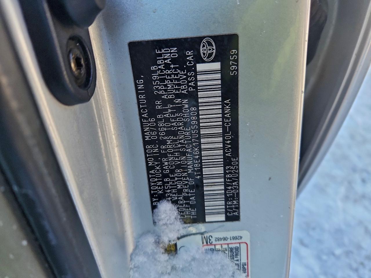2007 TOYOTA CAMRY CE photo 12