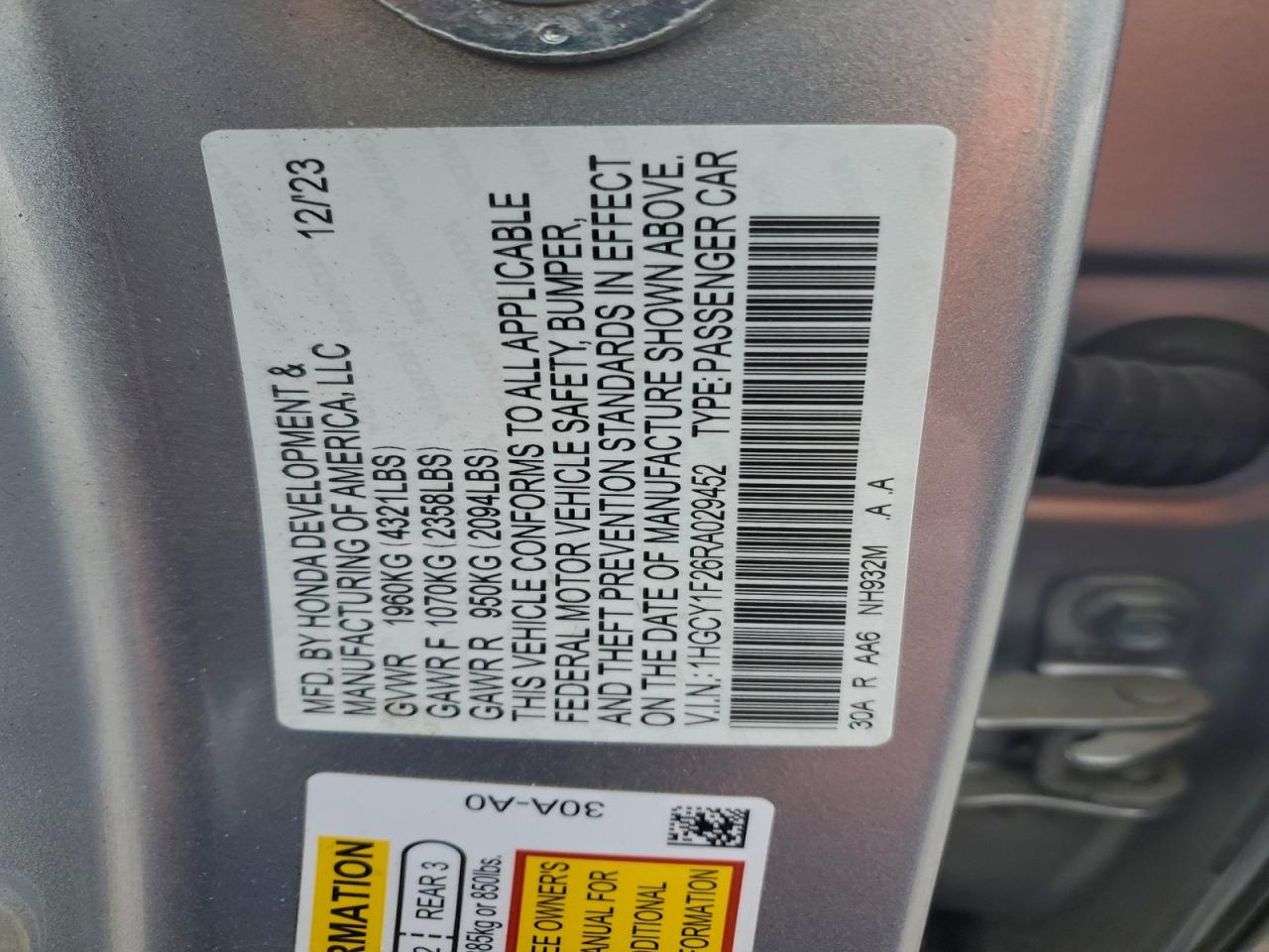 2024 HONDA ACCORD LX photo 23