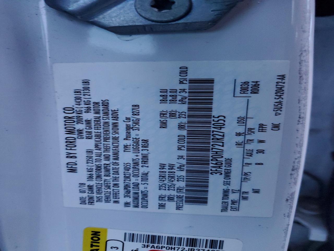 2018 FORD FUSION SE photo 12