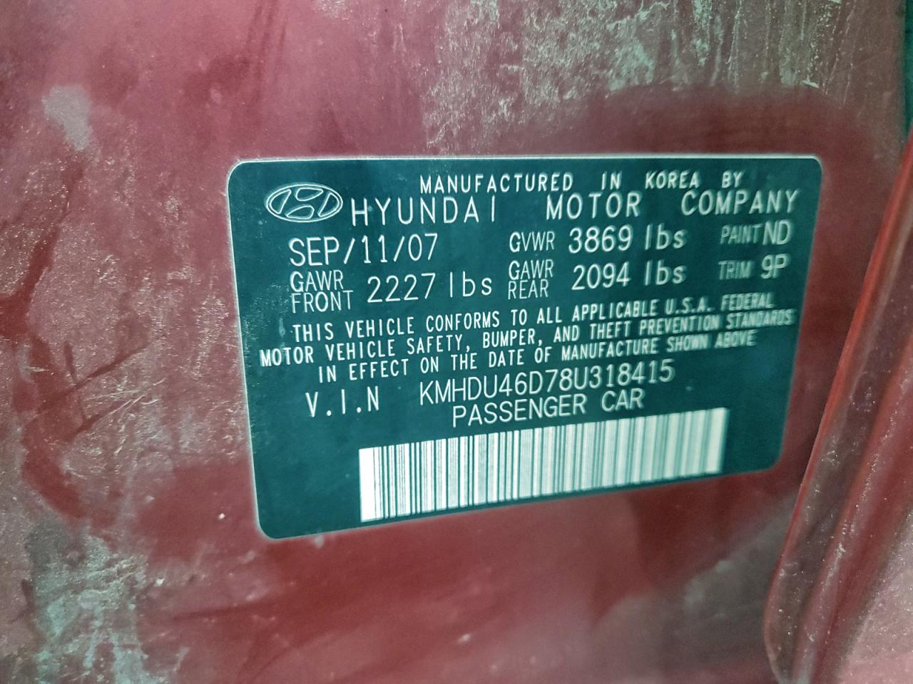 2008 HYUNDAI ELANTRA GLS photo 12