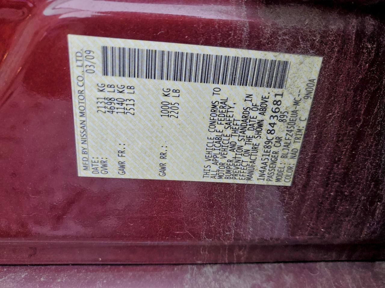 2009 NISSAN MAXIMA S photo 12