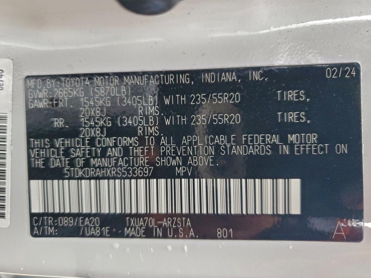 2024 TOYOTA HIGHLANDER LE photo 13
