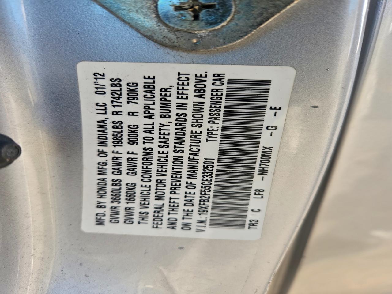 2012 HONDA CIVIC LX photo 12