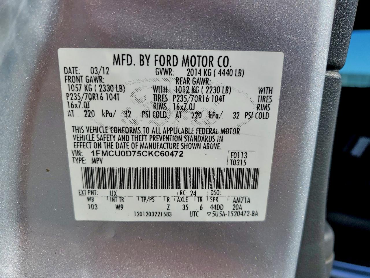 2012 FORD ESCAPE XLT photo 13