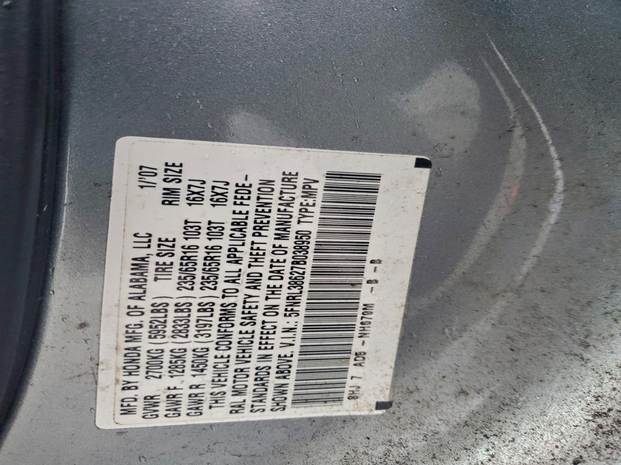 2007 HONDA ODYSSEY EXL photo 40