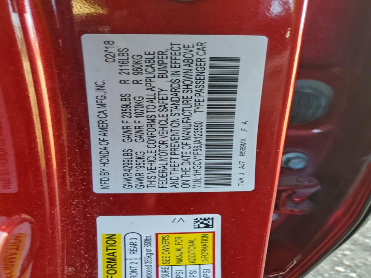 2018 HONDA ACCORD EXL photo 12