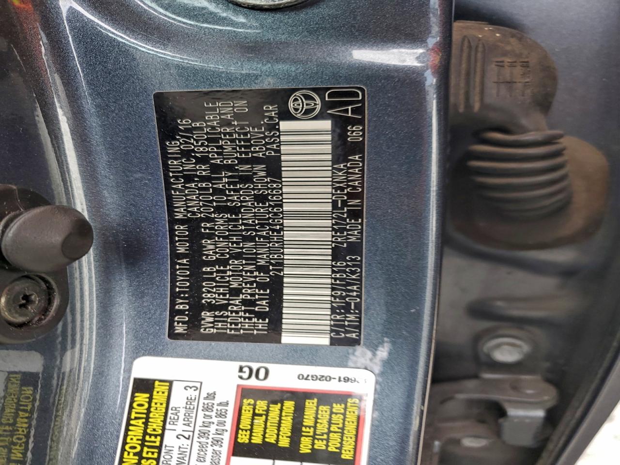 2016 TOYOTA COROLLA L photo 25