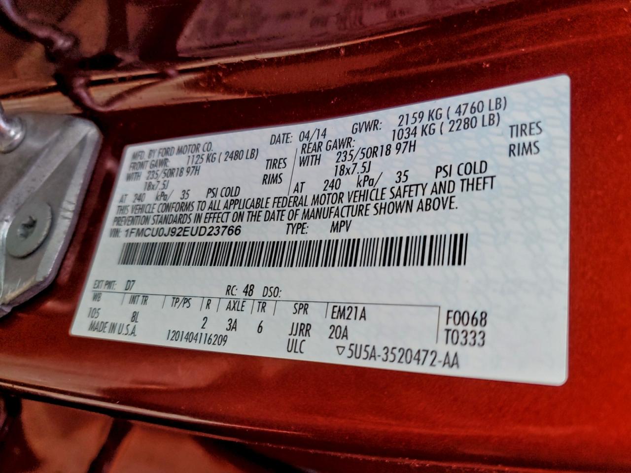 2014 FORD ESCAPE TITANIUM photo 25