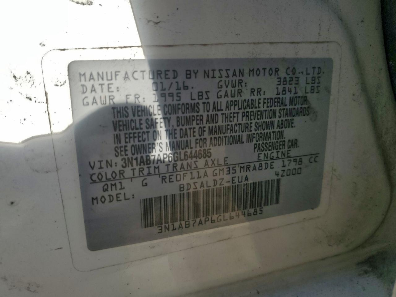 2016 NISSAN SENTRA S photo 12