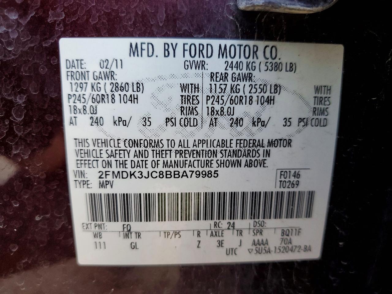 2011 FORD EDGE SEL photo 12
